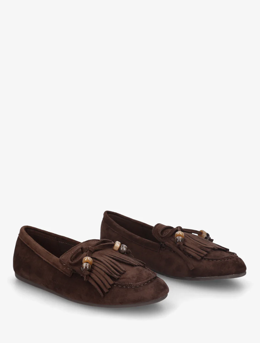 Suède mocassins met franjes en parels - Bruin - Image 4