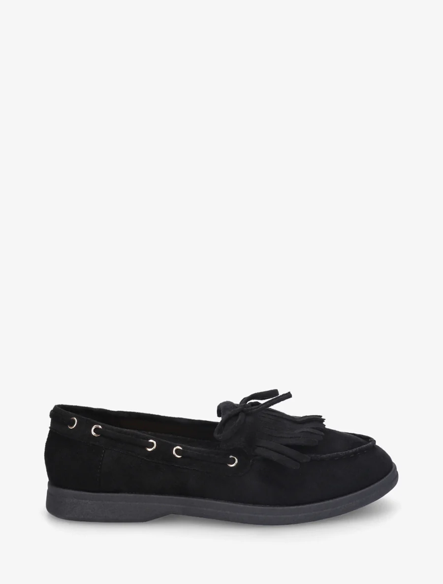 Suède mocassins met franjes en strik. - Zwart