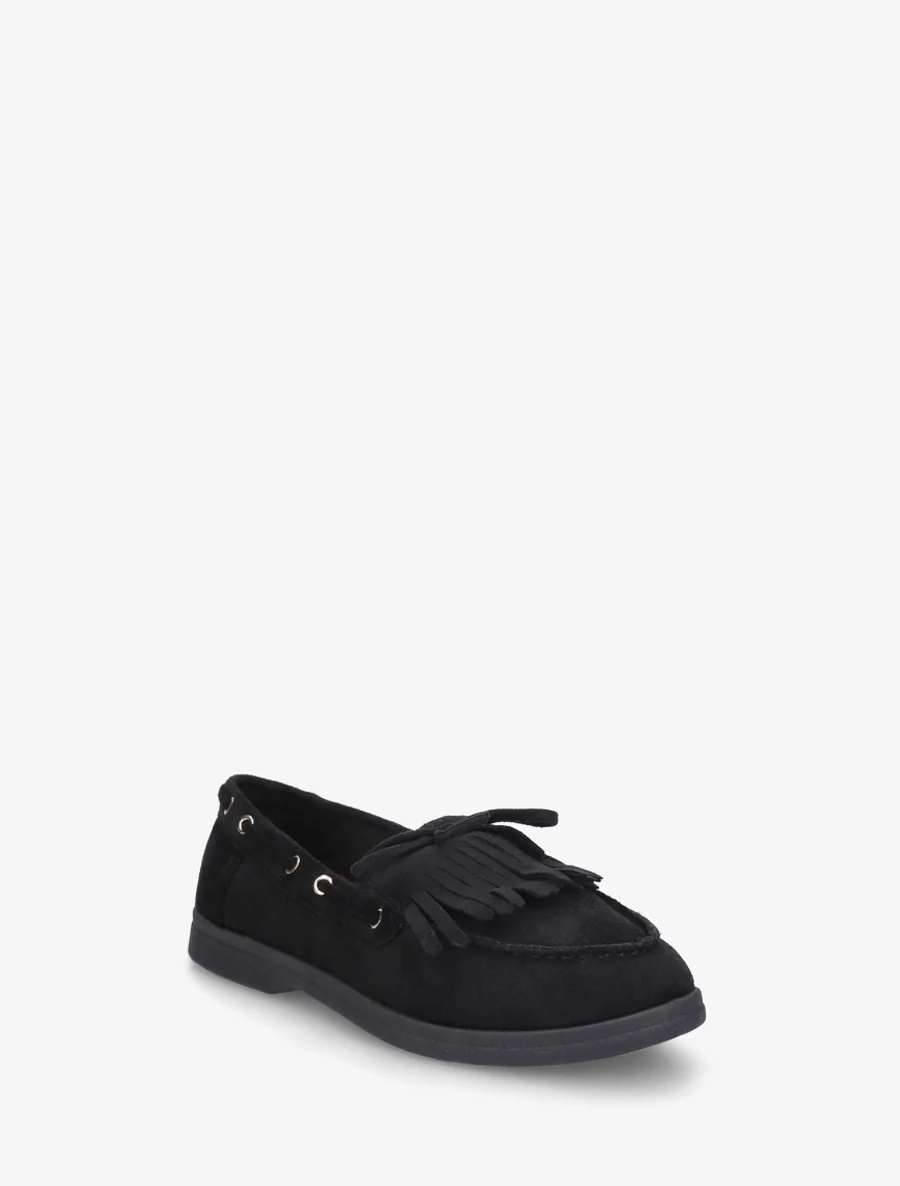 Suède mocassins met franjes en strik. - Zwart - Image 2