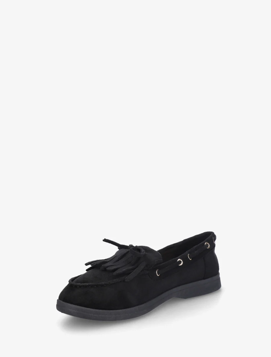 Suède mocassins met franjes en strik. - Zwart - Image 3