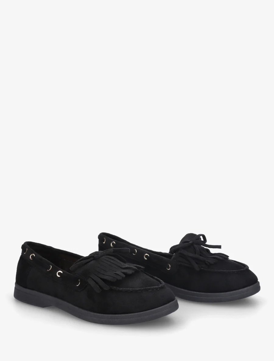 Suède mocassins met franjes en strik. - Zwart - Image 4