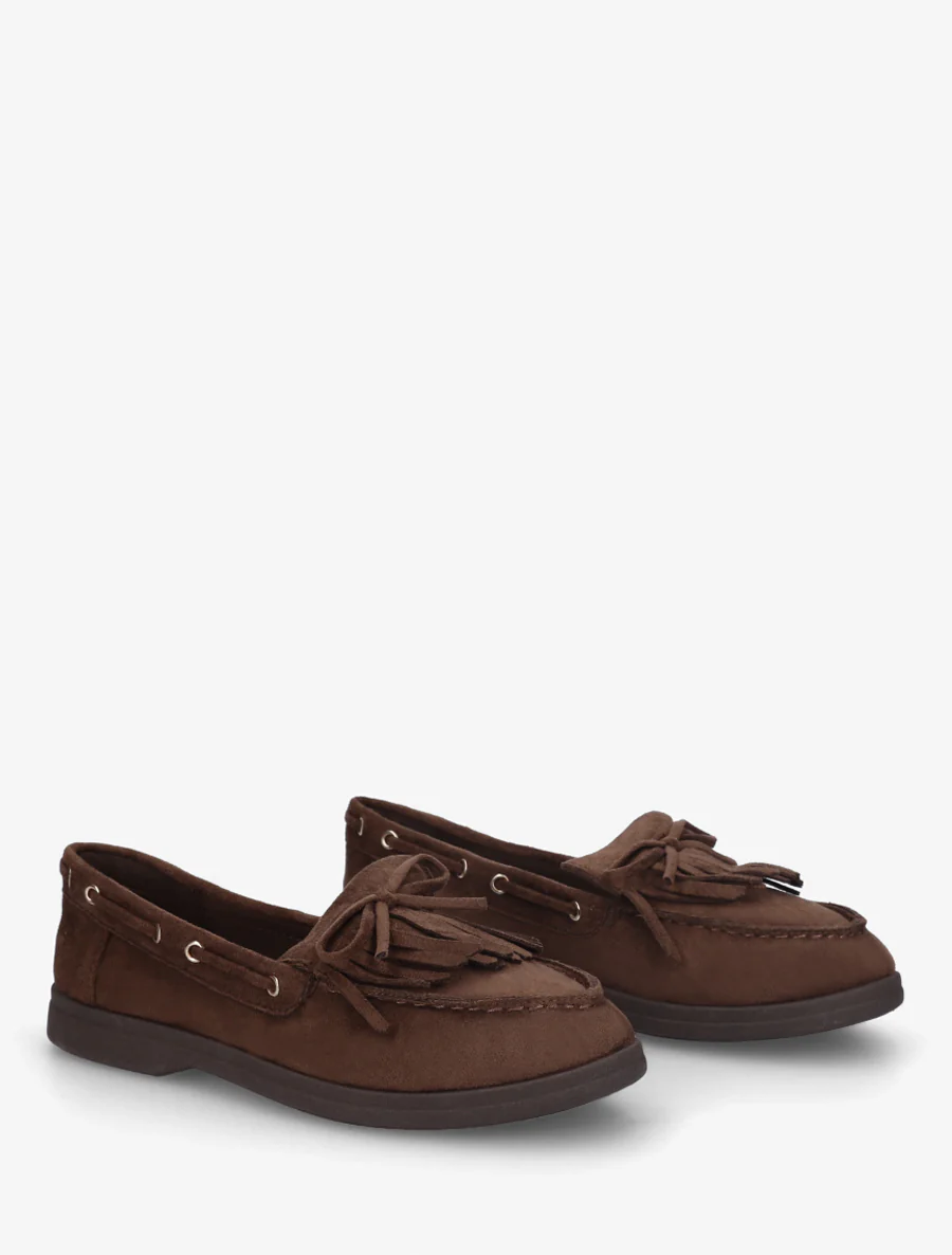 Suède mocassins met franjes en strik. - Bruin - Image 4