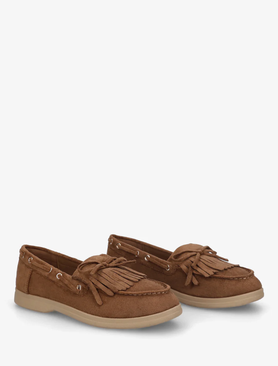 Suède mocassins met franjes en strik. - Kameel - Image 4