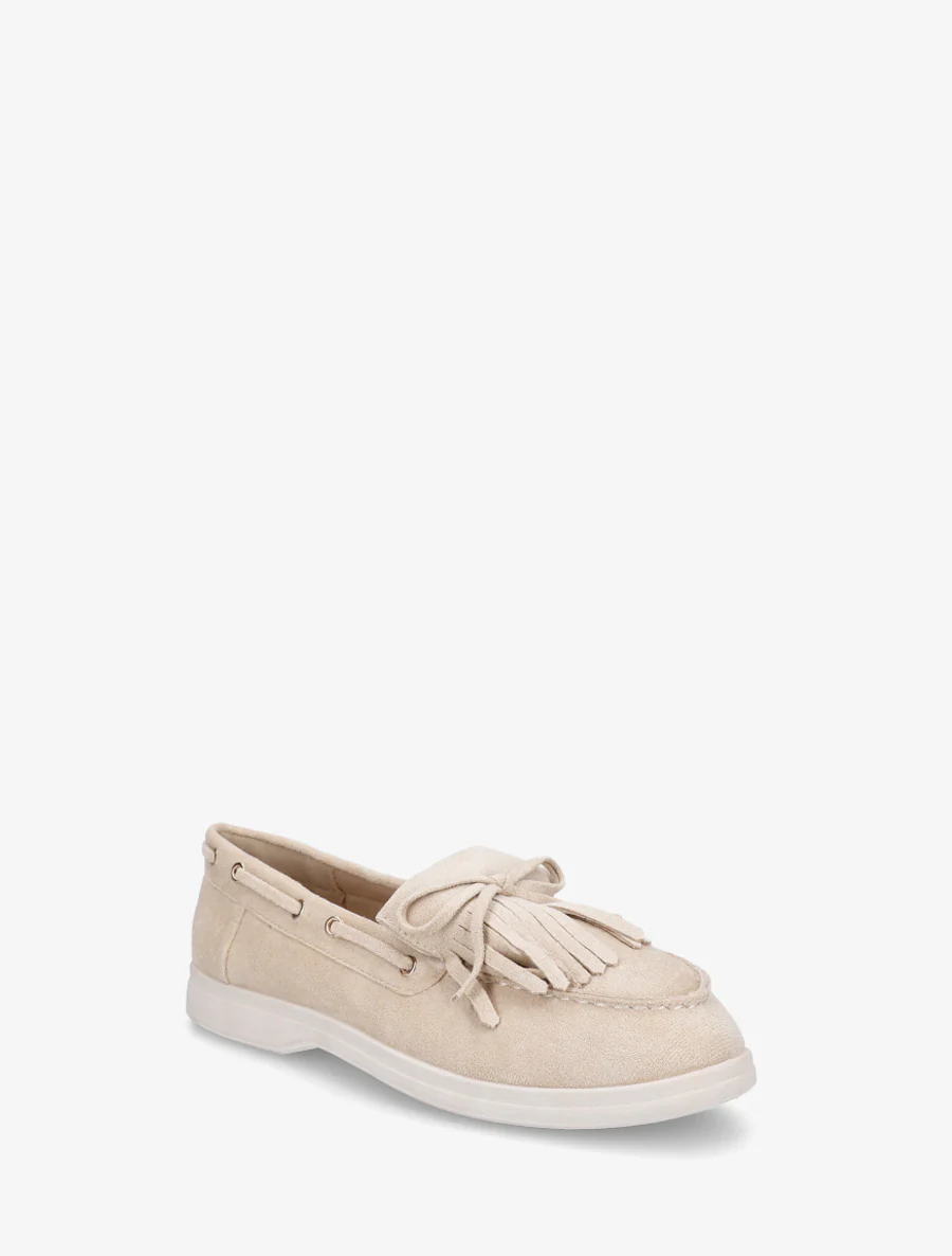 Suède mocassins met franjes en strik. - Beige - Image 2