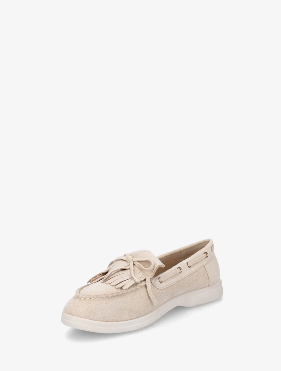 Suède mocassins met franjes en strik. - Beige - Image 3