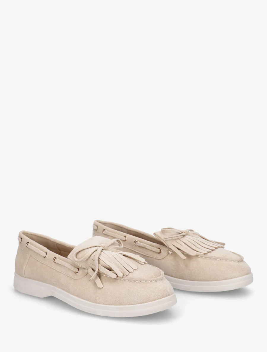 Suède mocassins met franjes en strik. - Beige - Image 4