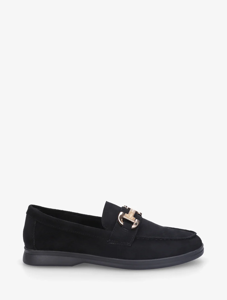 Suède mocassins met gesp en platte zool - Zwart