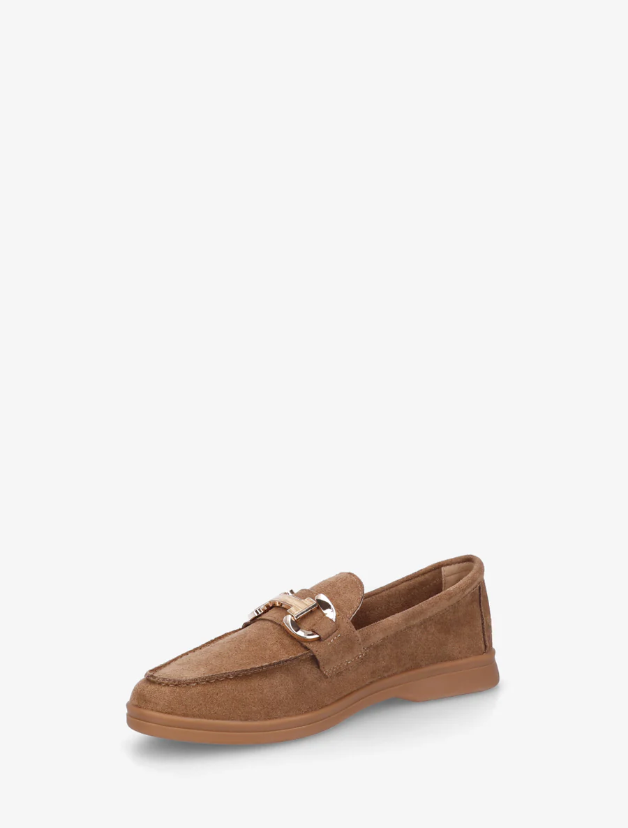 Suède mocassins met gesp en platte zool - Kameel - Image 3