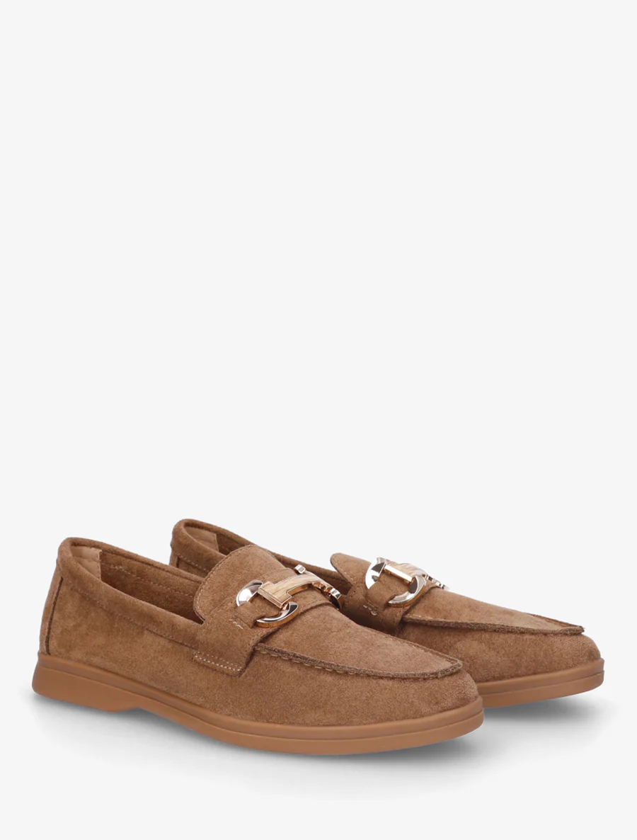 Suède mocassins met gesp en platte zool - Kameel - Image 4