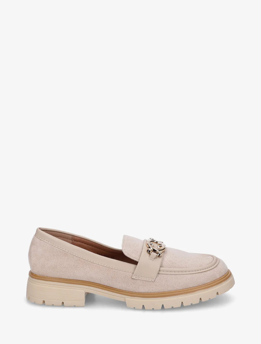 Suède mocassins met metalen gesp - Beige