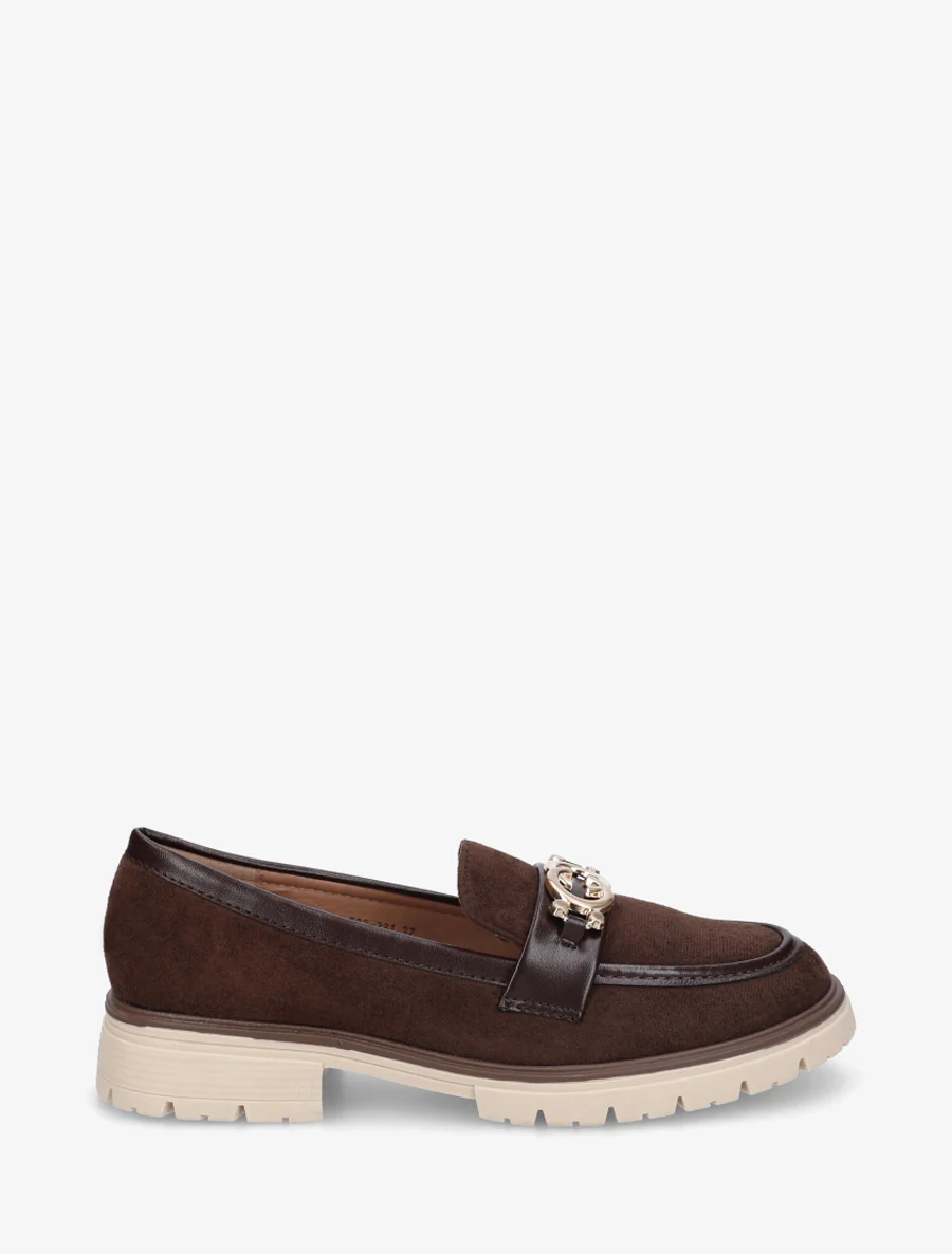 Suède mocassins met metalen gesp - Bruin