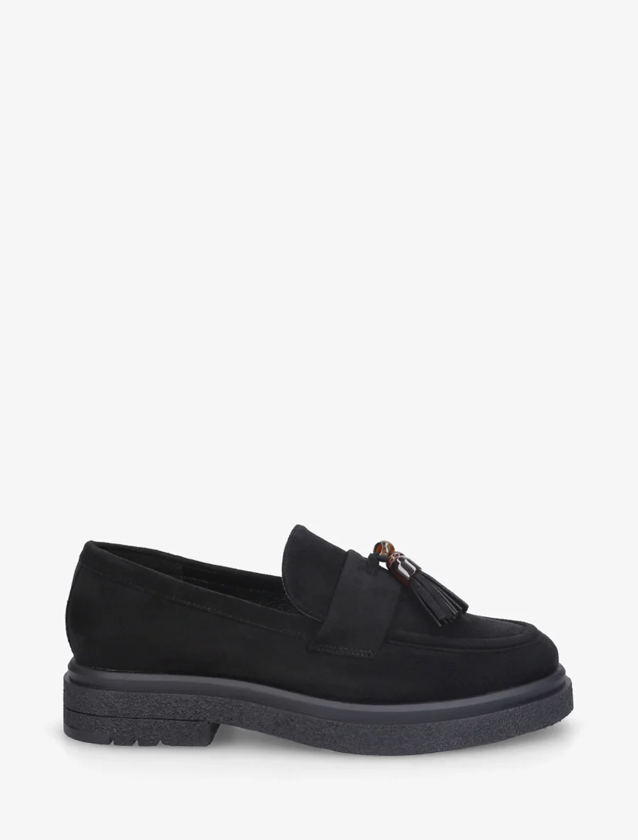 Suède mocassins met parels - Zwart