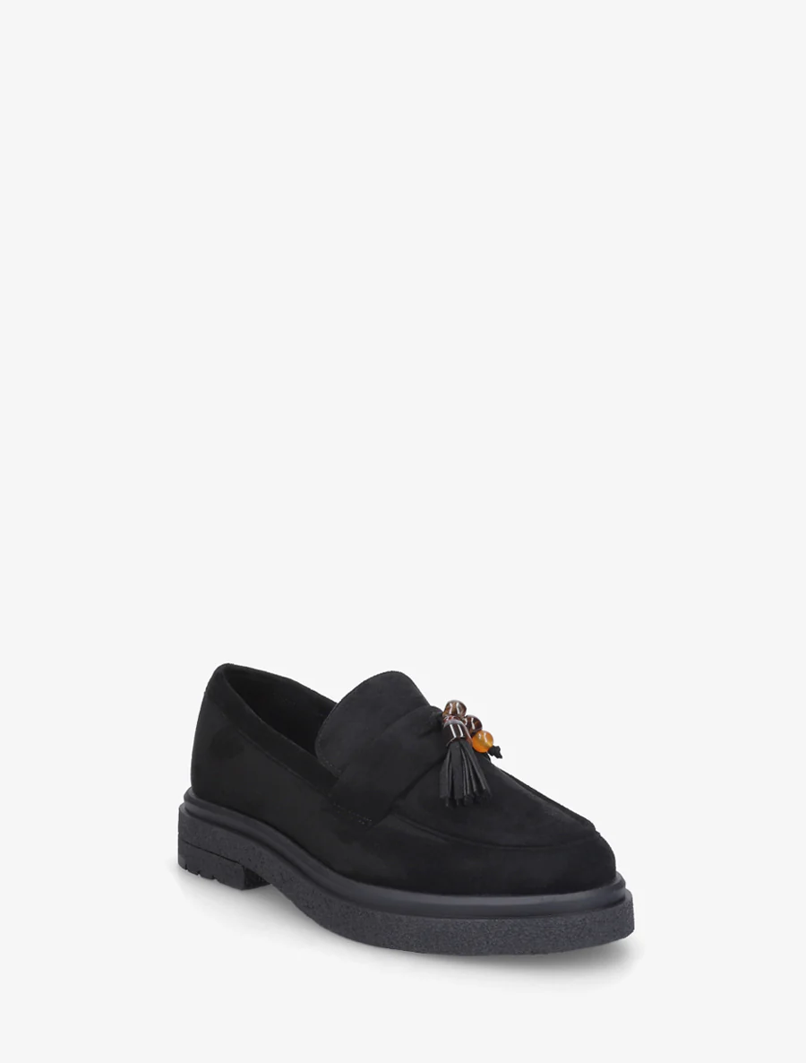 Suède mocassins met parels - Zwart - Image 2