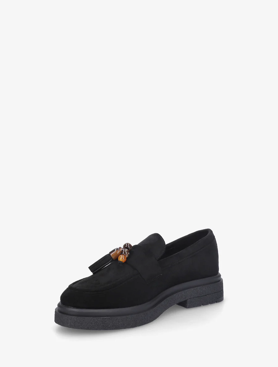 Suède mocassins met parels - Zwart - Image 3