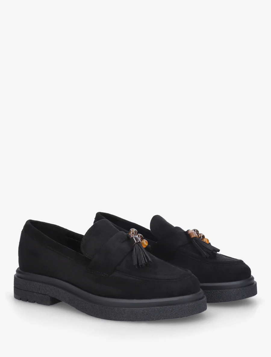 Suède mocassins met parels - Zwart - Image 4