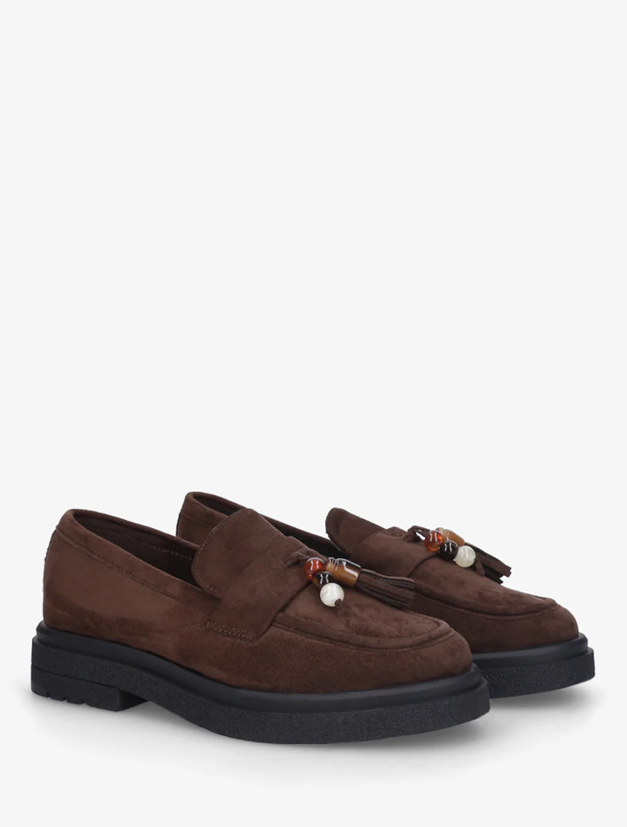 Suède mocassins met parels - Bruin - Image 4
