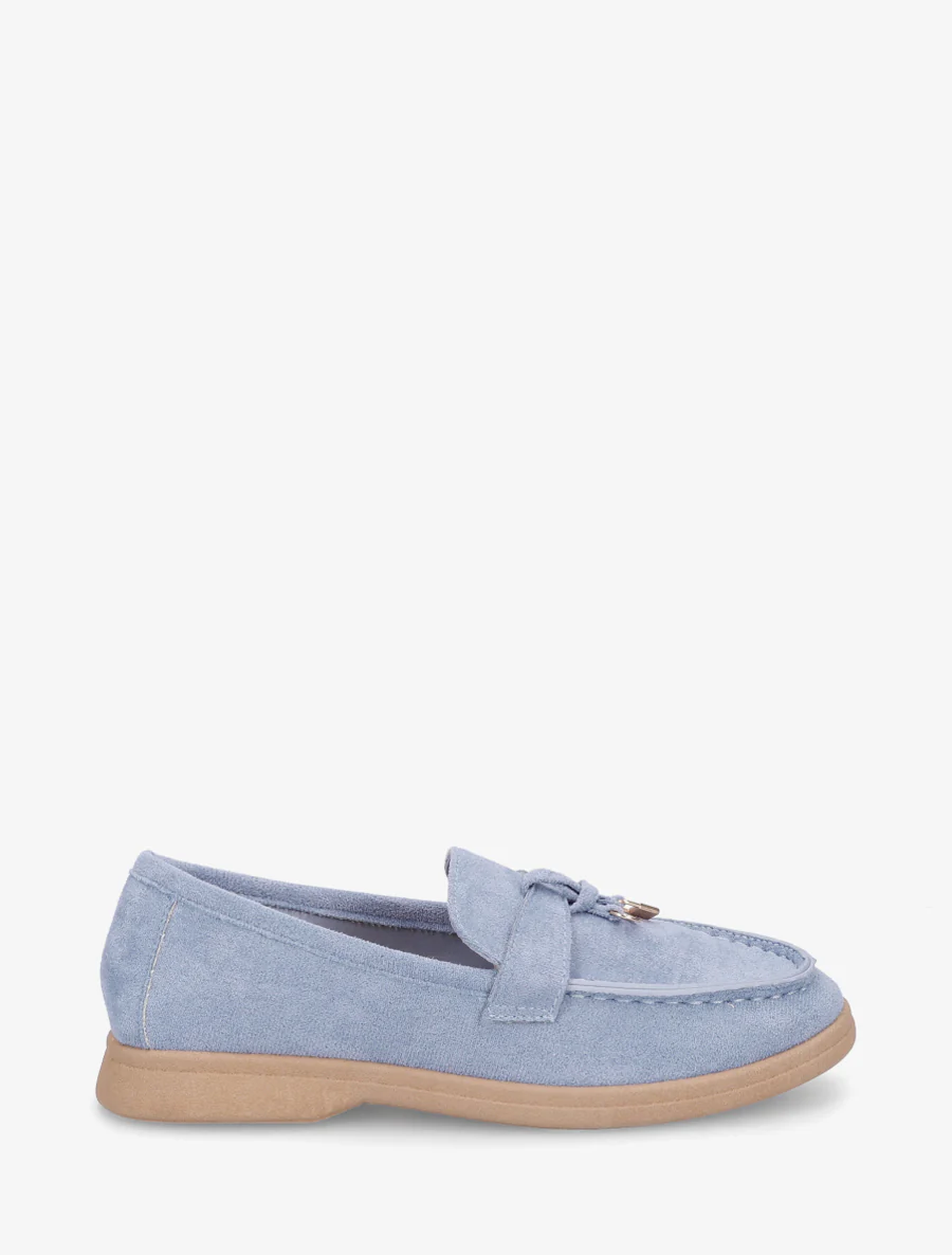Suède mocassins met sieraden - Lichtblauw