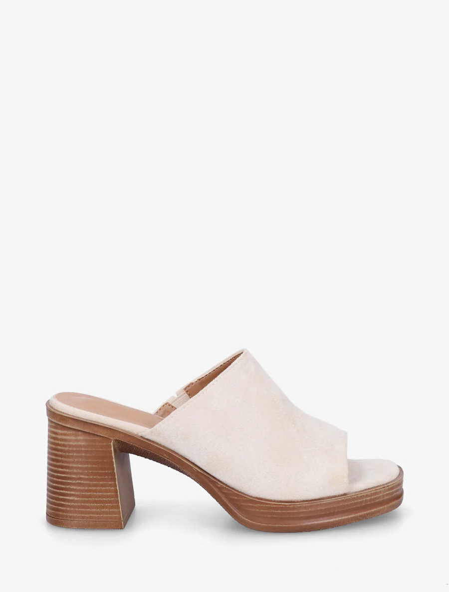 Suède muiltjes met blokhak - Beige