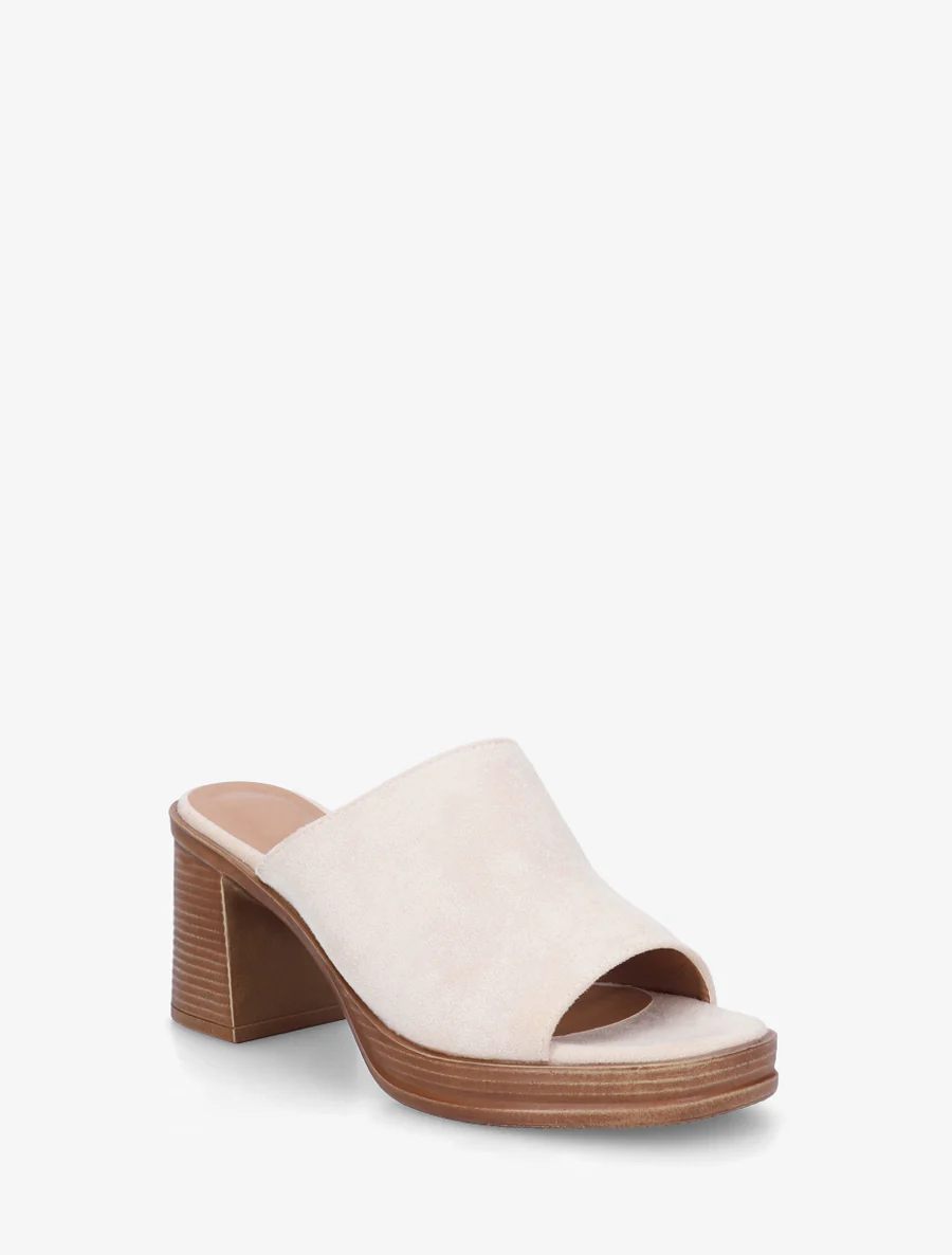 Suède muiltjes met blokhak - Beige - Image 2