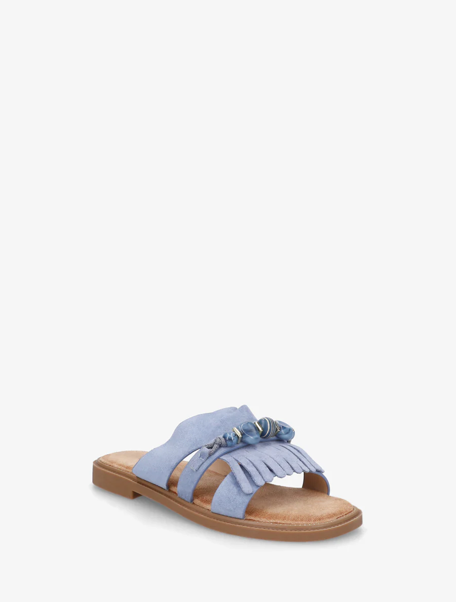 Suède muiltjes met franjes en parels - Blauw - Image 2