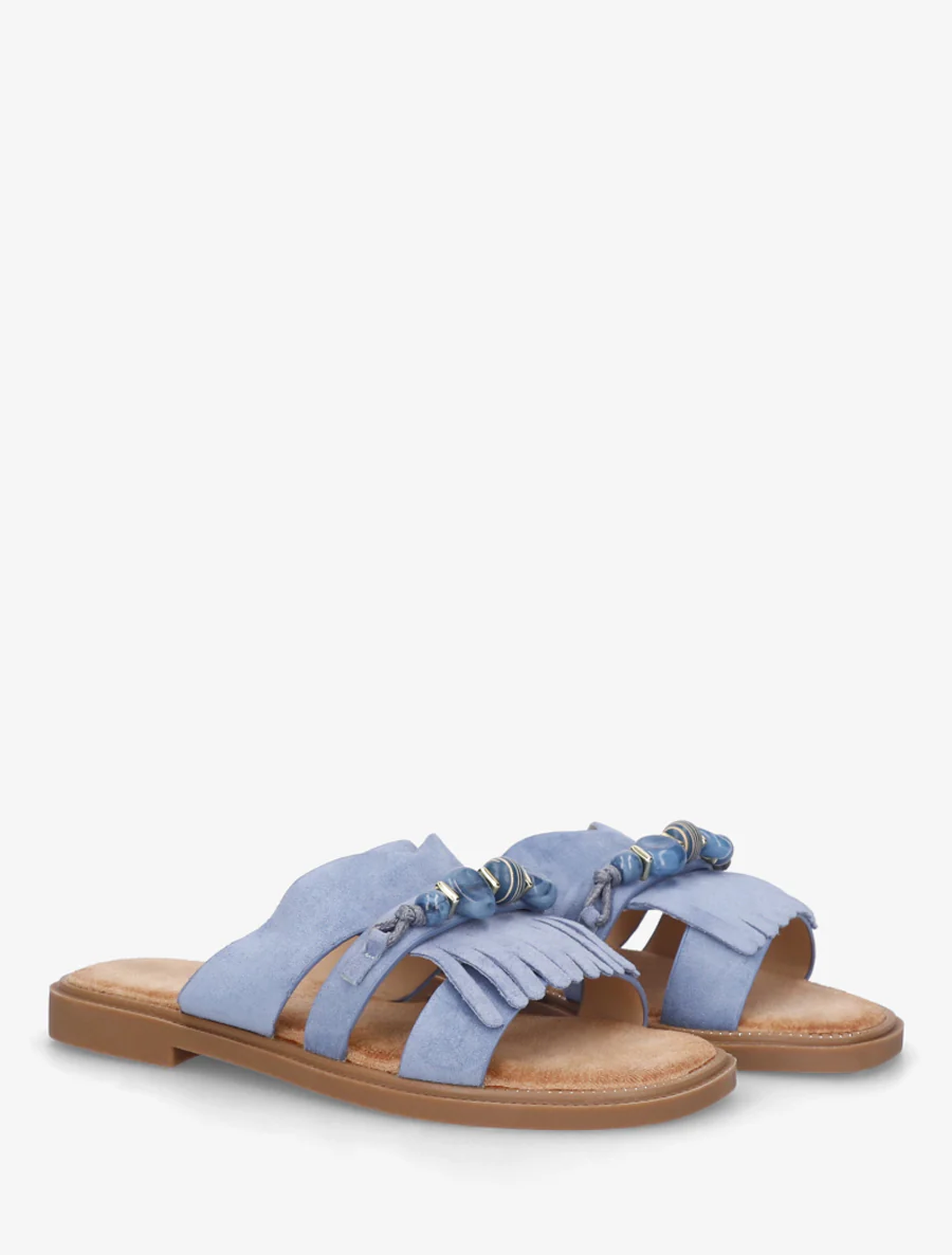 Suède muiltjes met franjes en parels - Blauw - Image 4