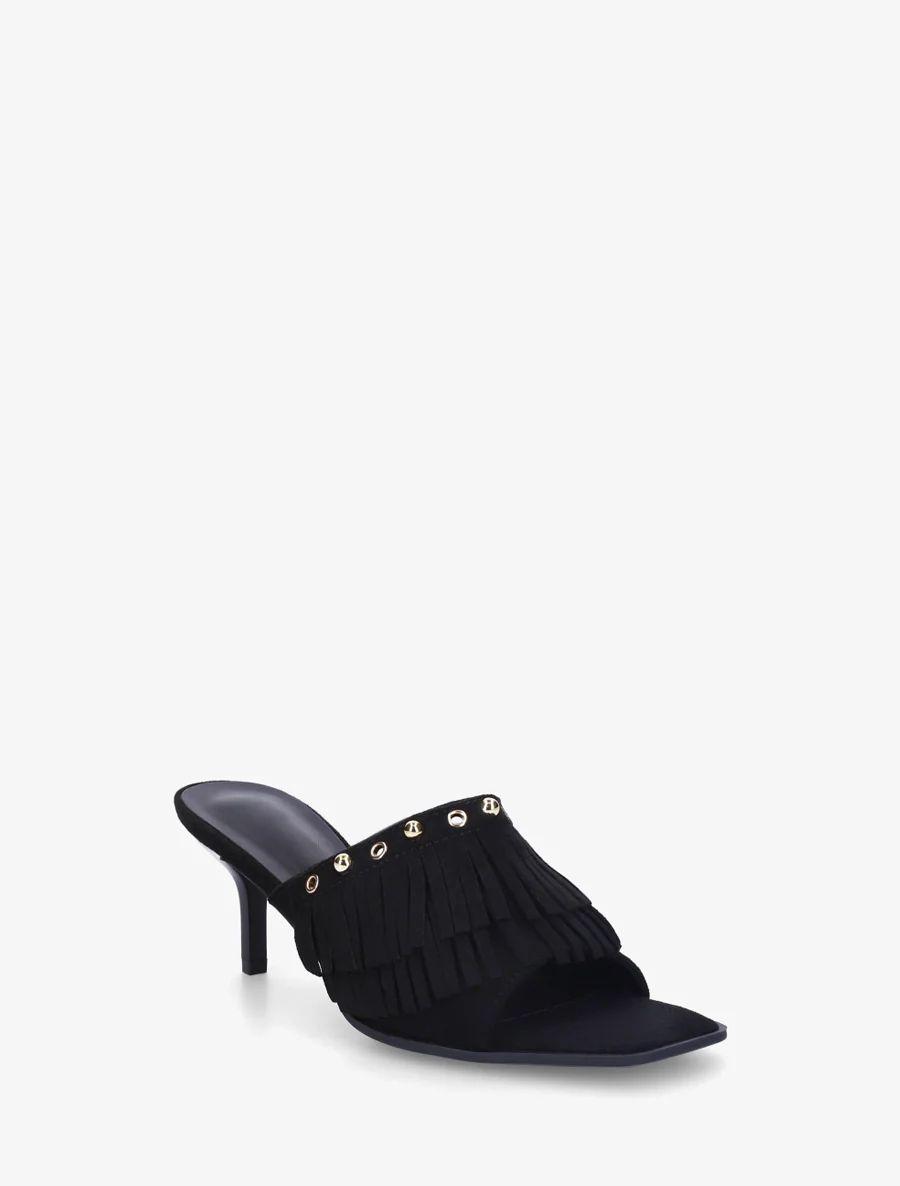 Suède muiltjes met franjes en studs - Zwart - Image 2