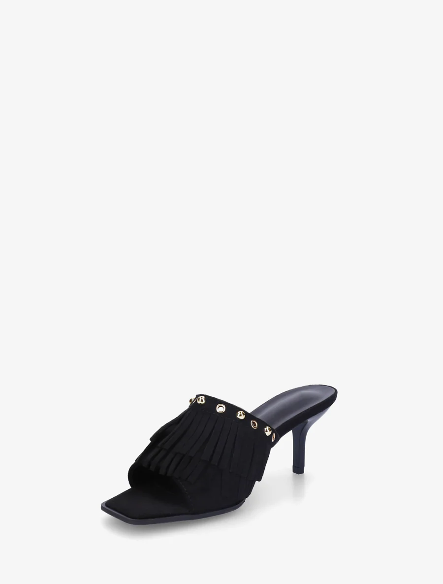 Suède muiltjes met franjes en studs - Zwart - Image 3