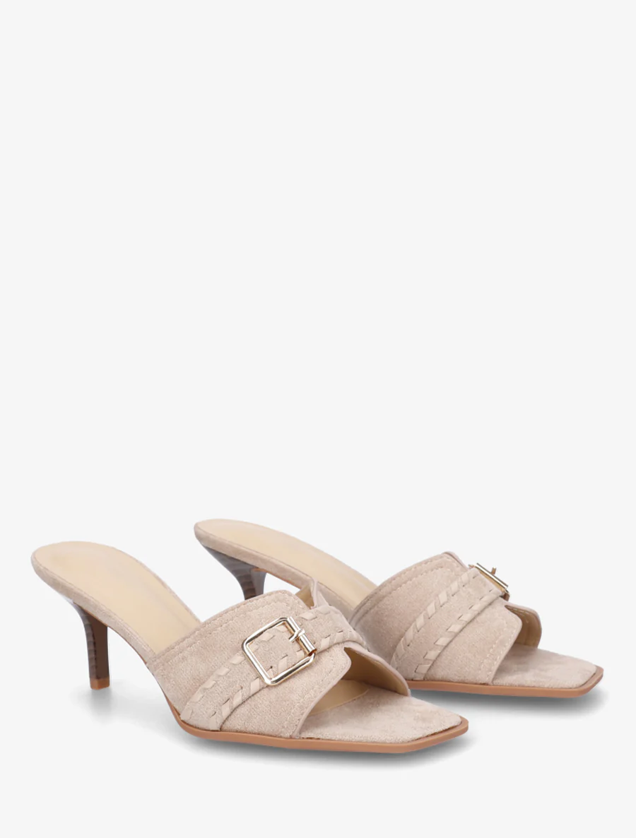 Suède muiltjes met gesp - Beige - Image 4