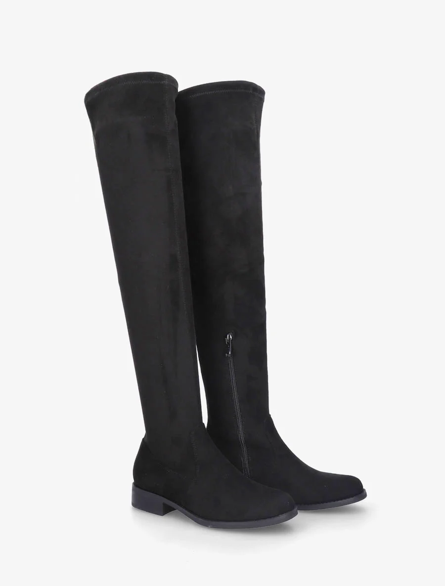 Suède overknee laarzen met hak - Zwart - Image 4