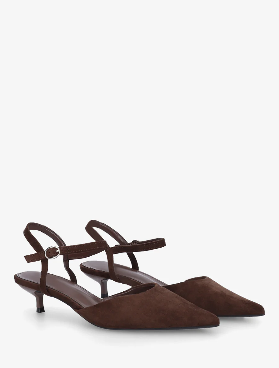 Suède pumps met spitse neus - Bruin - Image 4