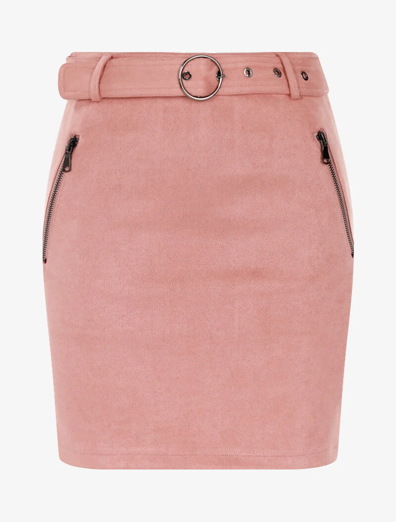Suède rok met rits - roze