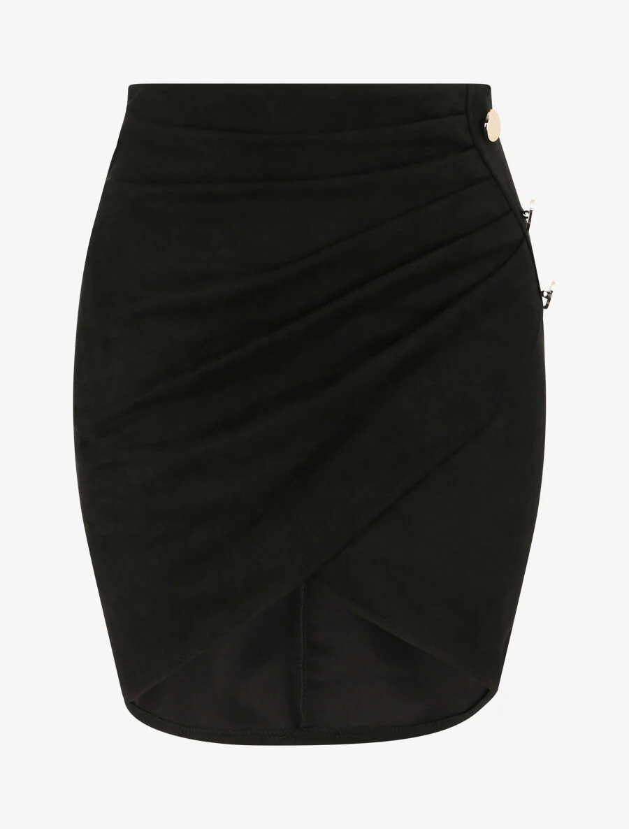 Portefeuille stijl gedrapeerde suèdine rok - Zwart