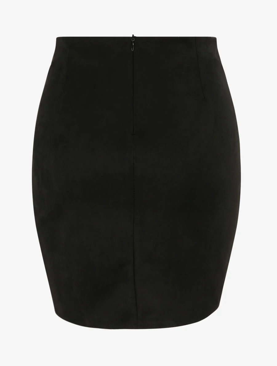 Portefeuille stijl gedrapeerde suèdine rok - Zwart - Image 2