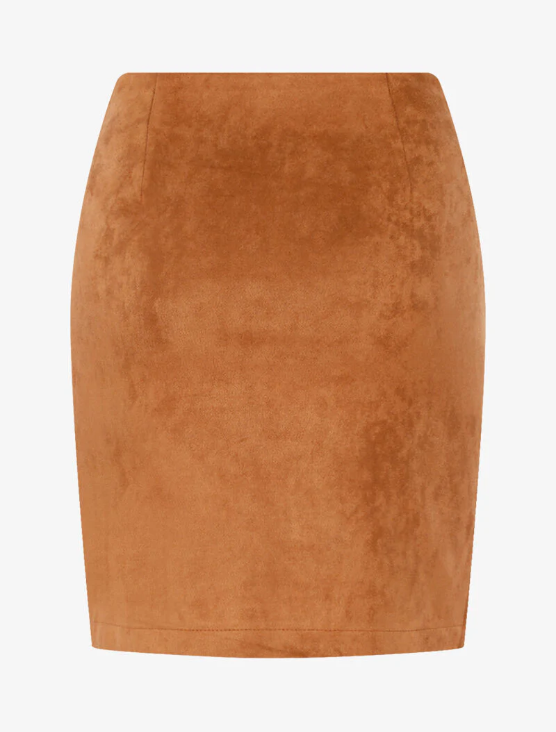 Suède rok in wikkelstijl met drapering - camel - Image 2