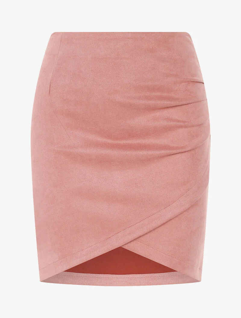 Suède rok in wikkelstijl met drapering - roze