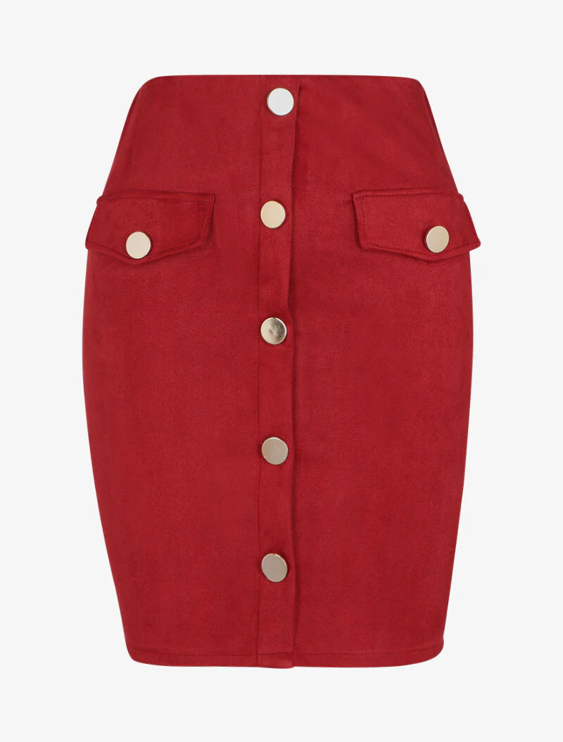 Suède rok met decoratieve knopen - Rood