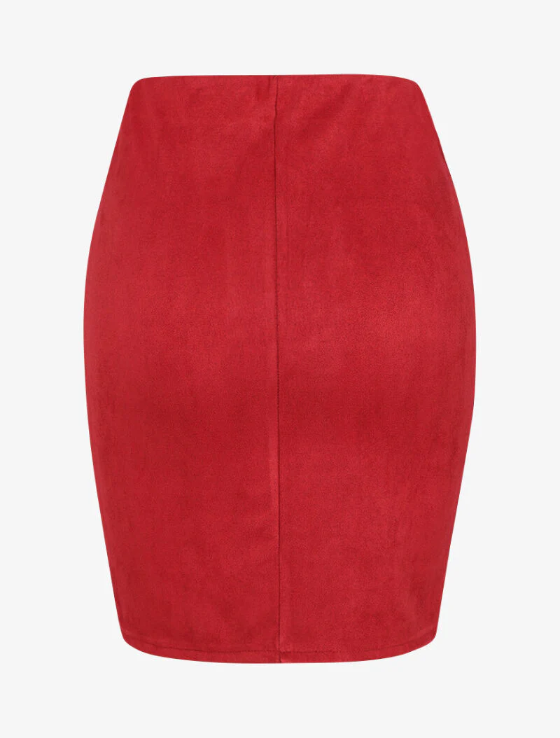 Suède rok met decoratieve knopen - Rood - Image 2