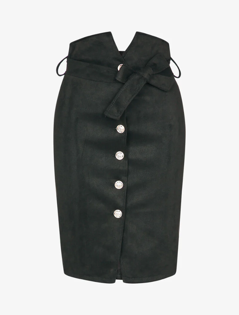 Suède rok met empire taille stijl - Zwart