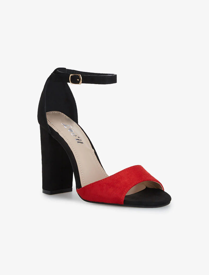 Suède sandalen met afgeronde hak - rood/zwart - Image 2