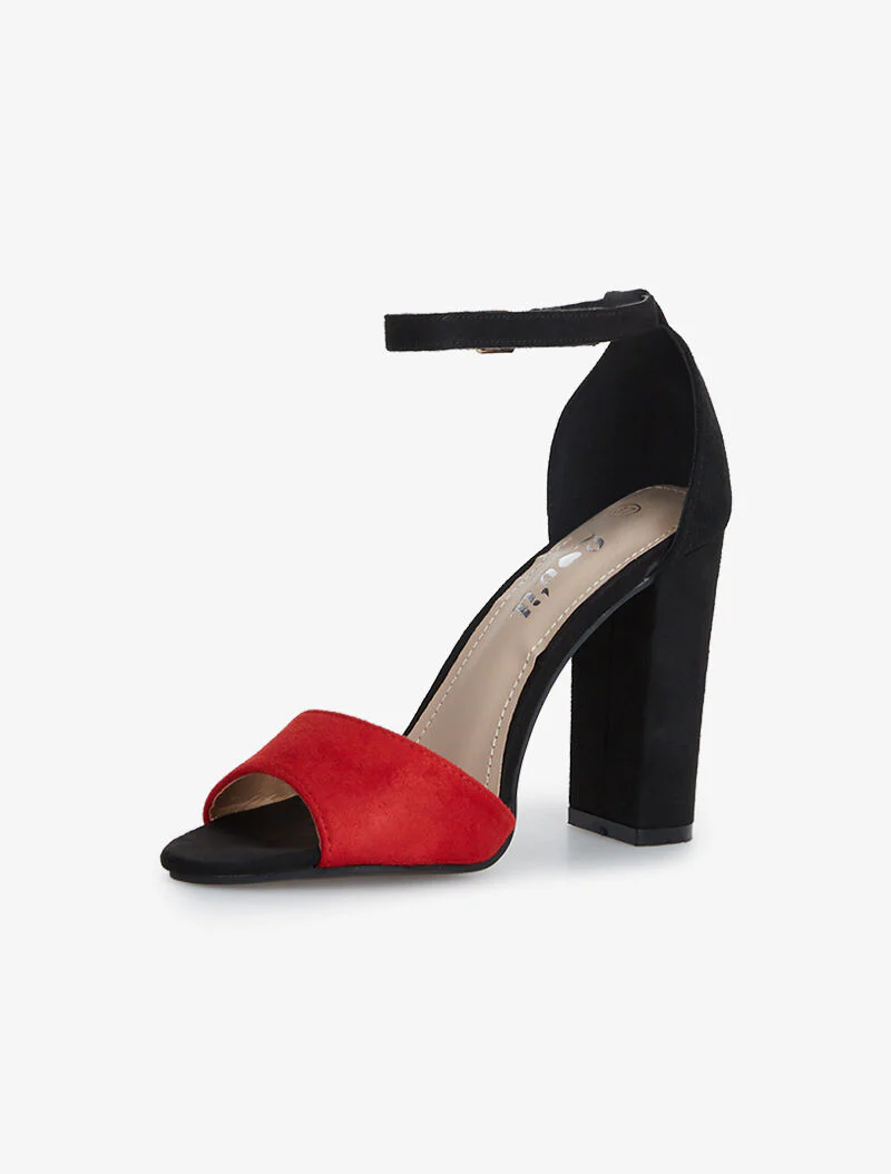 Suède sandalen met afgeronde hak - rood/zwart - Image 3