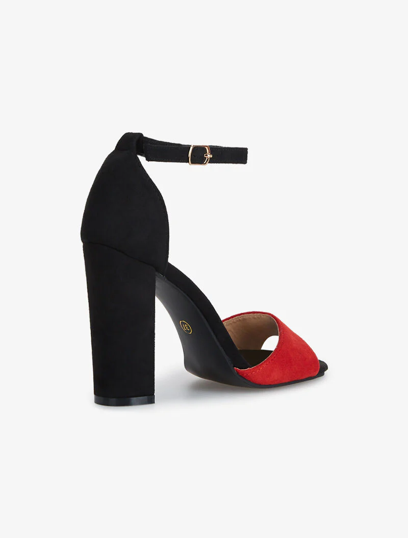 Suède sandalen met afgeronde hak - rood/zwart - Image 4