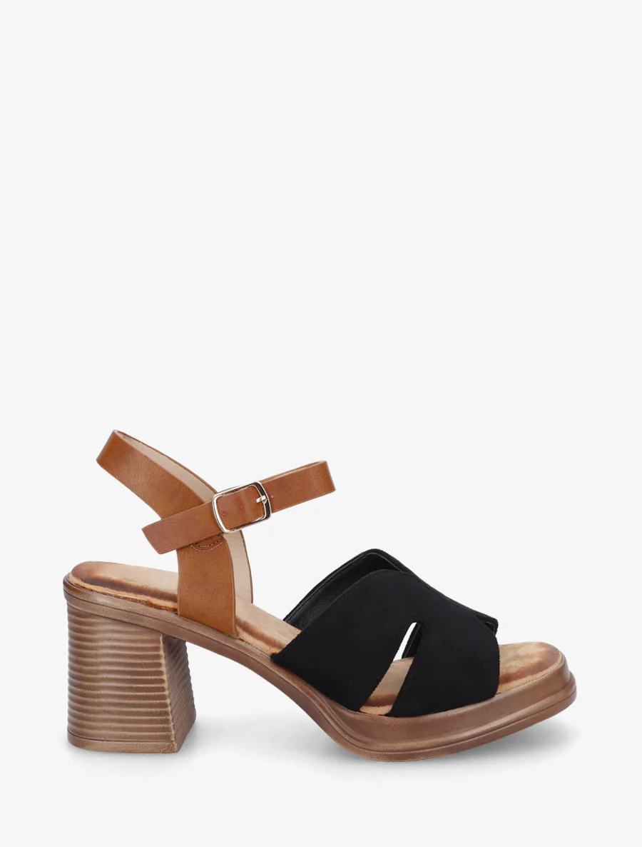 Suède sandalen met blokhak - Zwart
