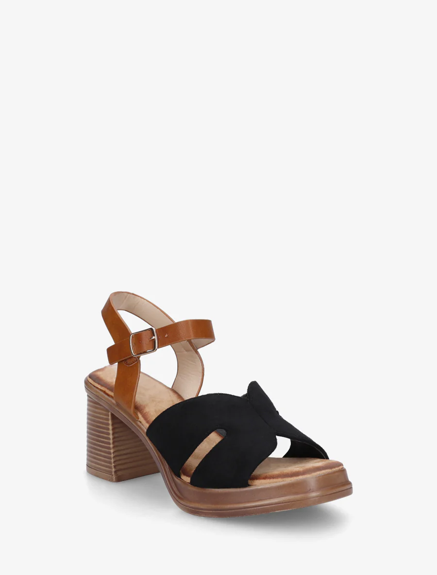 Suède sandalen met blokhak - Zwart - Image 2