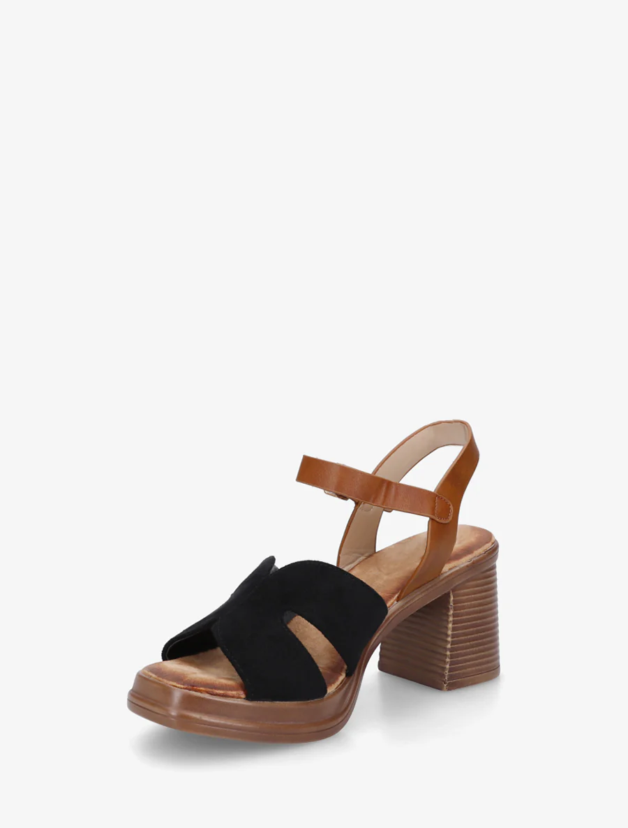 Suède sandalen met blokhak - Zwart - Image 3