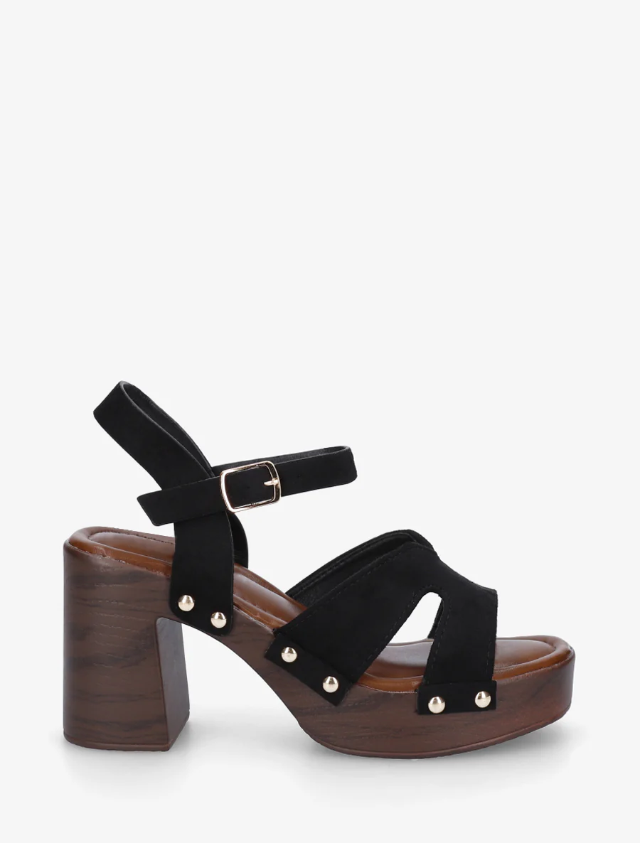 Suède sandalen met blokhak - Zwart