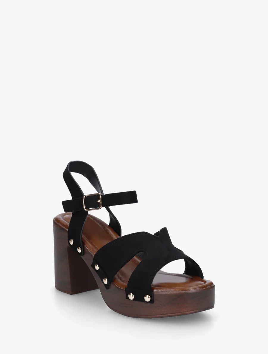 Suède sandalen met blokhak - Zwart - Image 2