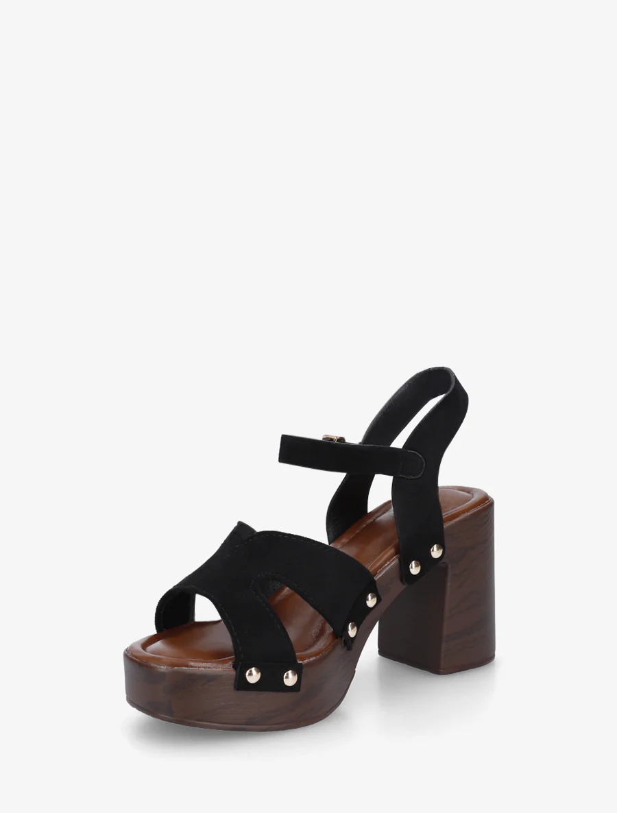 Suède sandalen met blokhak - Zwart - Image 3
