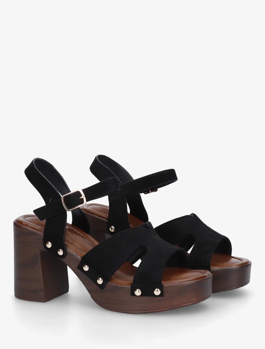 Suède sandalen met blokhak - Zwart - Image 4