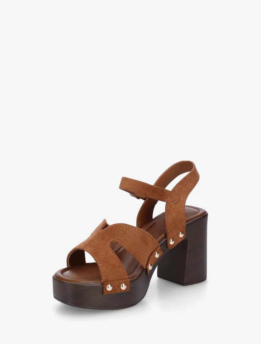 Suède sandalen met blokhak - Kameel - Image 3
