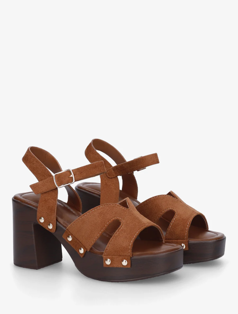 Suède sandalen met blokhak - Kameel - Image 4